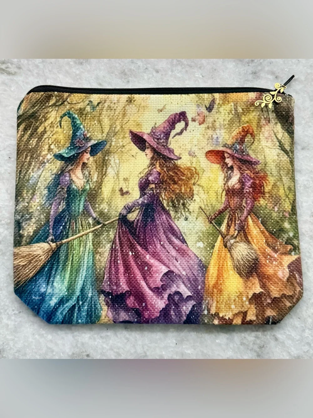 New Fall Halloween Mysterious Forest Witches Zippered Makeup Pencil Bag - 8.5”